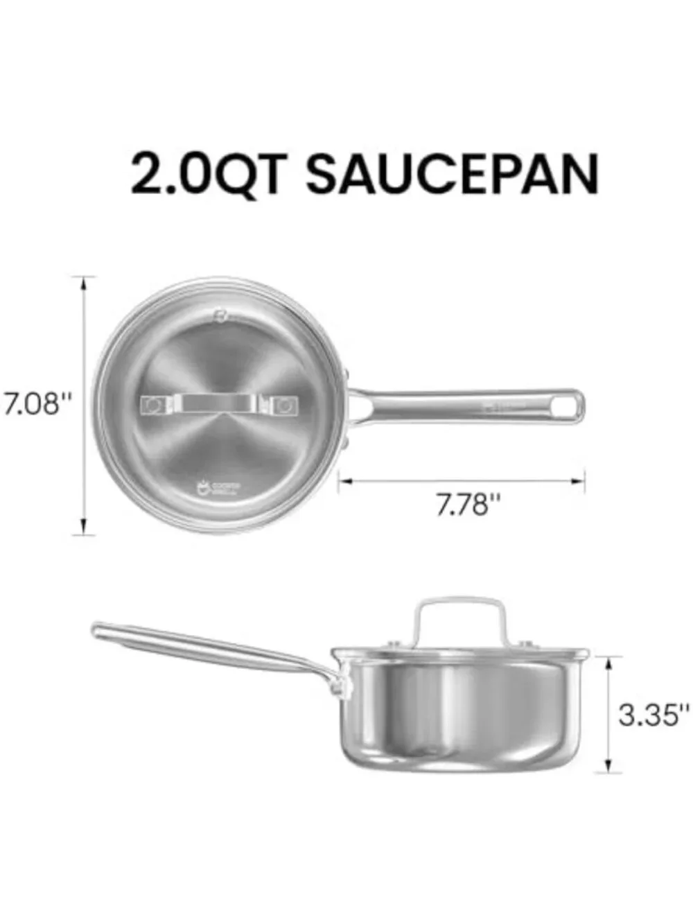 2.0 QT Tri-Ply Clad Stainless Steel Sauce Pan with Lid - Durable Cookware